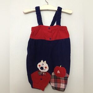 Vintage Tiny Tots Originals Corduroy Bibs Overalls Pants Kitty Cat Bow